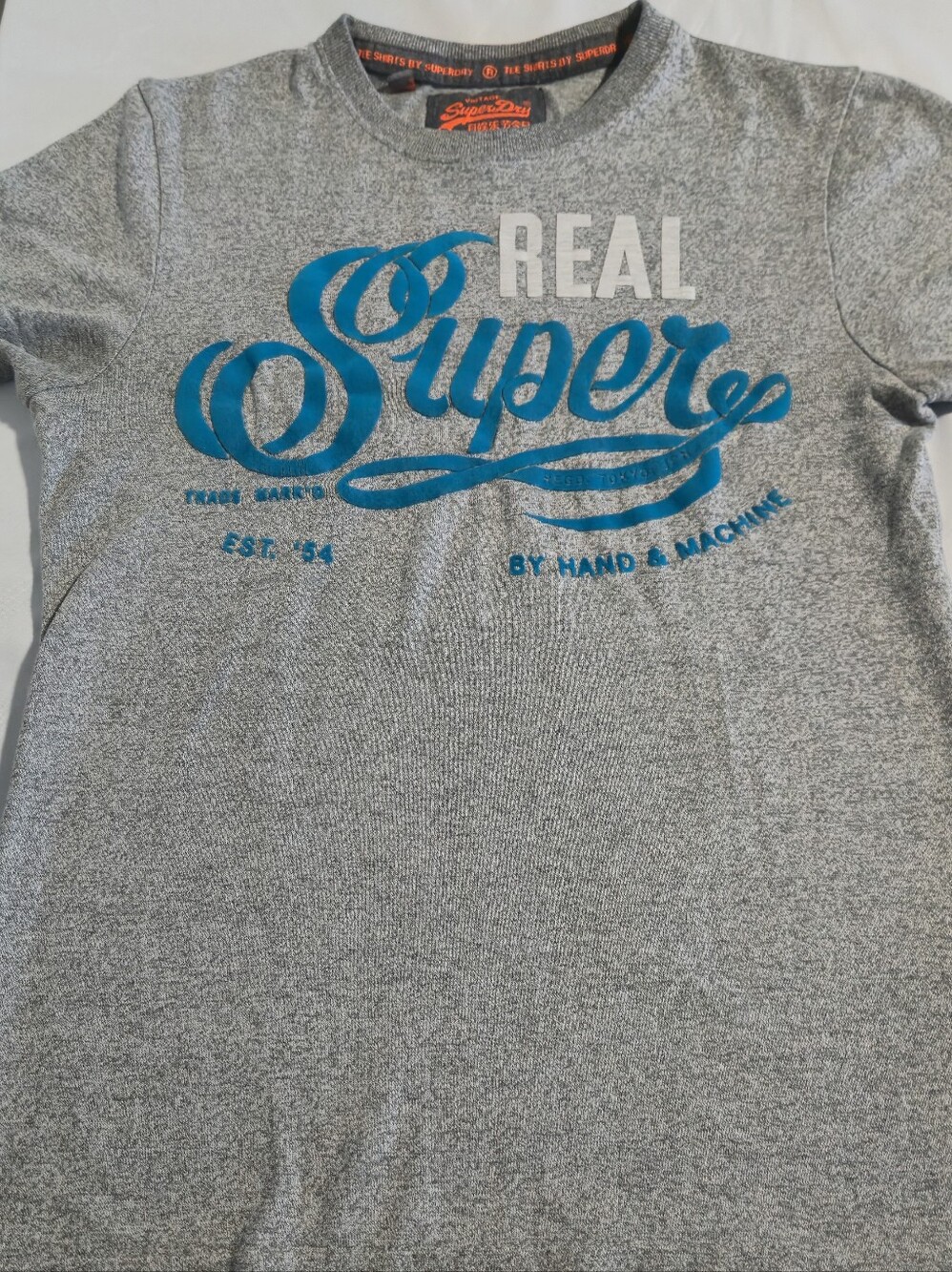 Superdry Gray Tee with Blue Logo